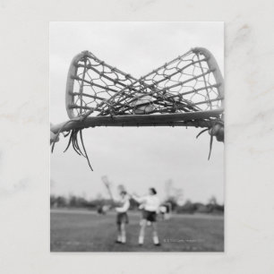 Het spel begint in een lacrosse team met draw.Two Briefkaart