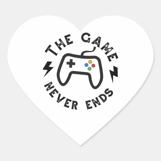 Het spel eindigt nooit hart sticker (Voorkant)