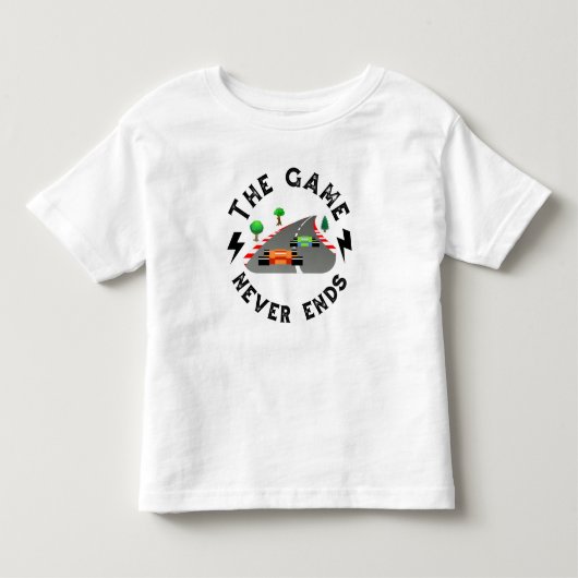 Het spel eindigt nooit kinder shirts (Voorkant)