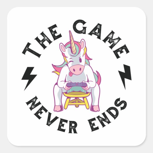 Het spel eindigt nooit vierkante sticker (Voorkant)