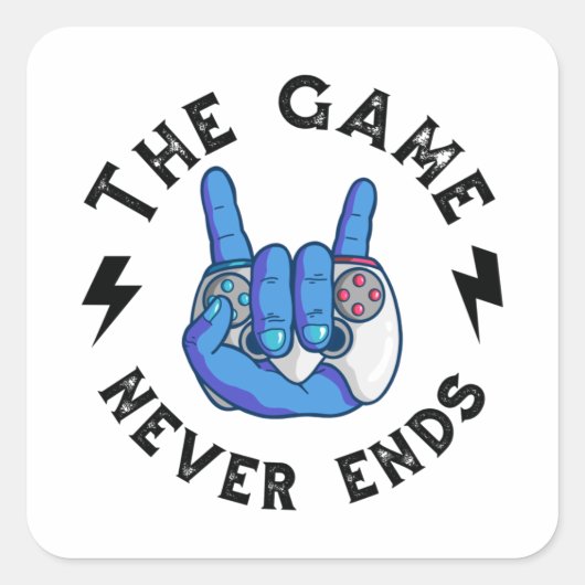 Het spel eindigt nooit vierkante sticker (Voorkant)