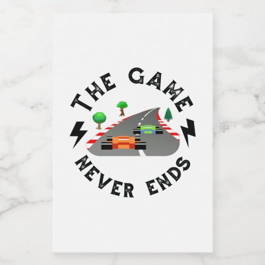 Het spel eindigt nooit voedselcontainer etiket (Enkel label)