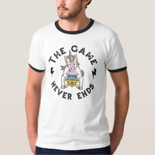 Het spel eindigt nooit voor eenhoorns t-shirt