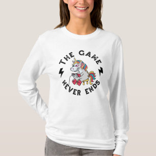 Het spel eindigt nooit voor eenhoorns t-shirt