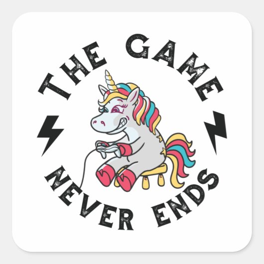 Het spel eindigt nooit voor Unicorns Vierkante Sticker (Voorkant)