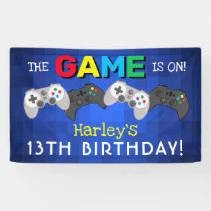 Het spel is aan!   Video Game Birthday Spandoek
