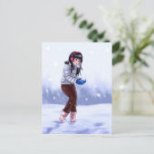 Het spelen in de sneeuw feestdagenkaart (Staand voorkant)
