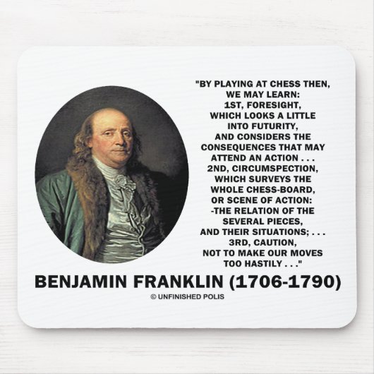 Het spelen van Chess Caution Benjamin Franklin Quo Muismat (Voorkant)