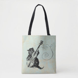 Het spelen van Violin Blauwgroen Music Cat Illustr Draagtas