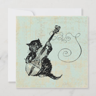 Het spelen van Violin Blauwgroen Music Cat Illustr Kaart