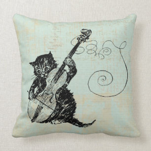 Het spelen van Violin Blauwgroen Music Cat Illustr Kussen