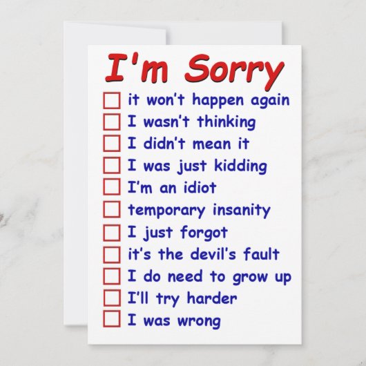 "Het spijt me!" Check je favoriete excuses! Kaart (Voorkant)