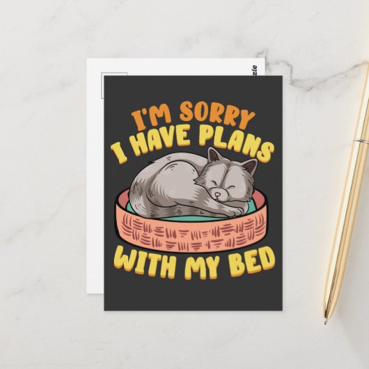 Het spijt me dat ik plannen heb met mijn bed briefkaart (Voorkant / Achterkant in situ)