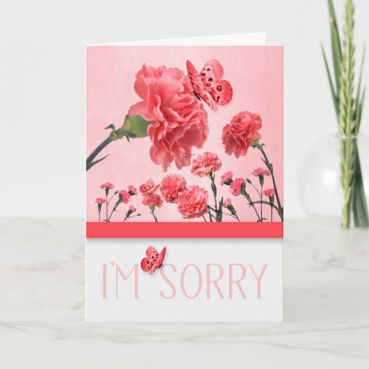 Het spijt me dat roze anjers met Butterflies Kaart (Voorkant)