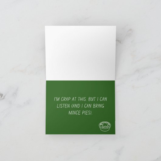 Het spijt me humoristische verdriet kerst Kaart (Binnen)