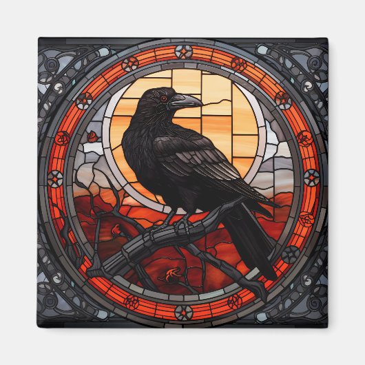 Het Spooky Raven Glas in lood Magneet (Voorkant)