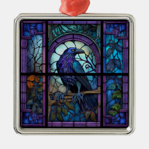 Het Spooky Raven Glas in lood Metalen Ornament
