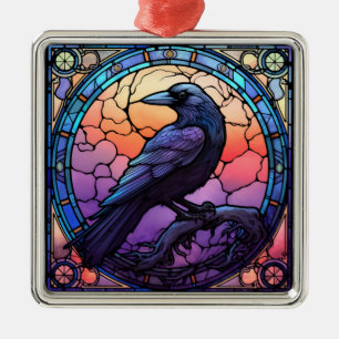 Het Spooky Raven Glas in lood Metalen Ornament