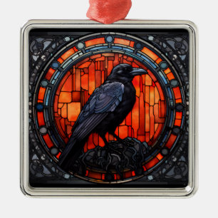 Het Spooky Raven Glas in lood Metalen Ornament