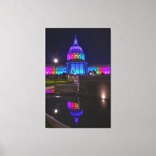 Het stadhuis van San Francisco in regenbooglicht Canvas Afdruk