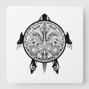 Het stammen Tattoo van het Schild van de Schildpad Vierkante Klok