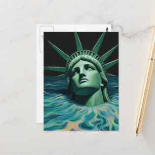 Het standbeeld van Liberty smelt in zee Surreal Briefkaart