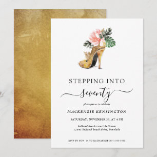 Het stappen in 70 Chic Floral Gold Heels Birthday Kaart
