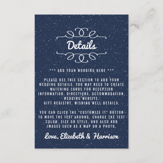 Het Sterrennacht bruiloft Collectie - Detail Informatiekaartje (Voorkant)