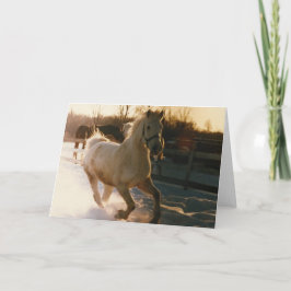 Het stormen door de sneeuw. feestdagen kaart