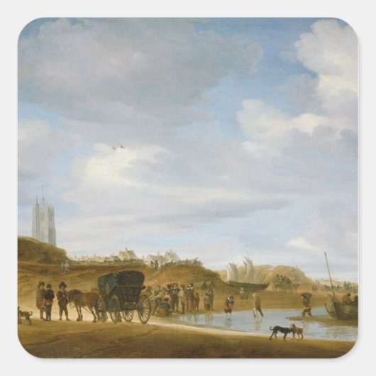 Het strand bij Egmond-an-Zee Vierkante Sticker (Voorkant)