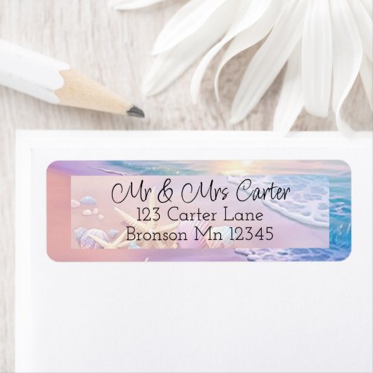 Het strand bij zonsondergang etiket (Insitu)