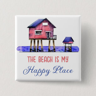 Het strand is mijn gelukkige plek vierkante button 5,1 cm