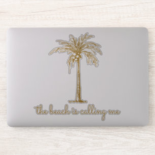 Het strand noemt me de gouden kokokosnoot palm sticker