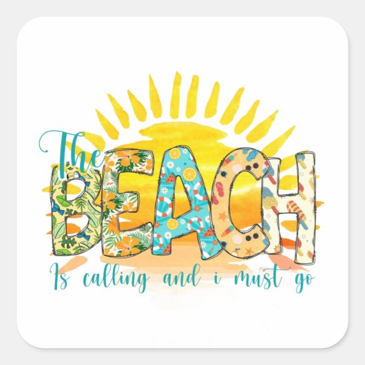 Het strand roept | Sunset Vierkante Sticker (Voorkant)