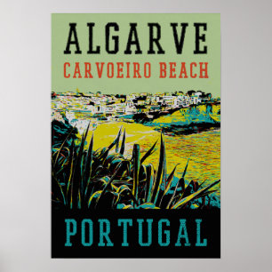 Het strand van Algarve Carvoeiro Portugal, oud rei Poster