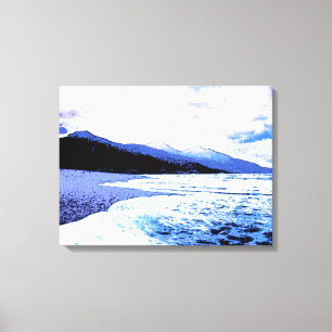 Het strand van Twilight in schaduwen van blauw Canvas Afdruk
