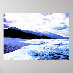 Het strand van Twilight in schaduwen van blauw Poster