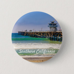 Het strand van Zuid-Californië en pier in San Clem Ronde Button 5,7 Cm