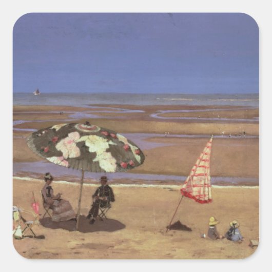 Het strand vierkante sticker (Voorkant)
