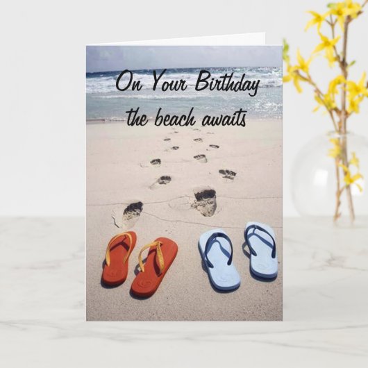 HET STRAND WACHT OP UW VERJAARDAG KAART (Gele Bloem)