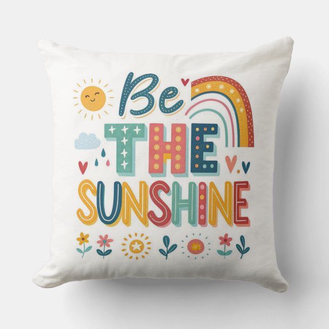 Het Sunshine Typography Sierkussen met Rainbow (Voorkant)