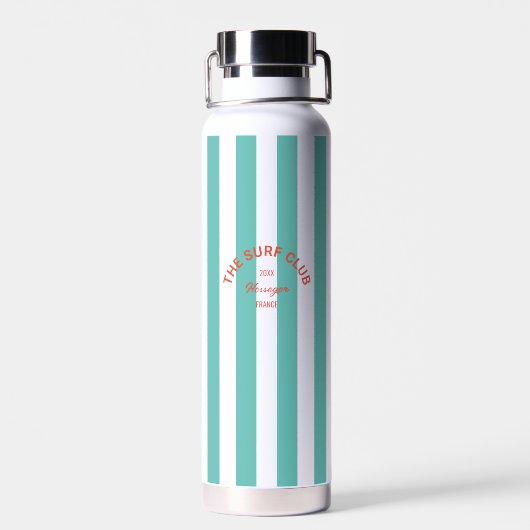 Het Surf Club Crest Turquoise Cabana Stripe Waterfles (Achterkant)