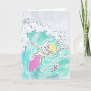 Het surfen Kerstman op een groetkaart Feestdagen Kaart