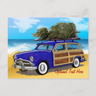 Het surfen Woodie met Kerstboom Feestdagenkaart