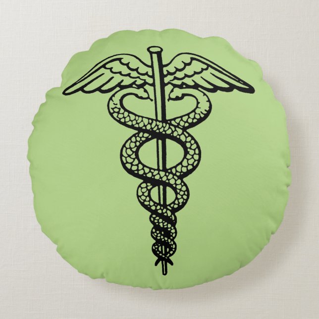 Het symbool Caduceus Rond Kussen (Voorkant)