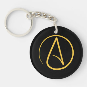 Het symbool van de atheïst: geel op zwarte sleutelhanger
