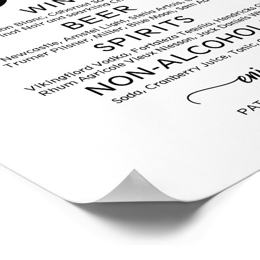 Het Teken Rustic Chic Calligraphy van het Open Bar Poster (Hoek)