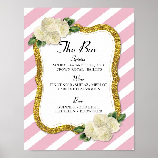 Het teken van de Bar Event Stripe Pink Wedding Rec Poster (Voorkant)