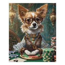 Het tellen van Kaarten, Steampunk Chihuahua Poker  Perfect Poster