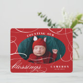 Het tellen van onze vakantievakantie met zegeninge feestdagenkaart (Staand voorkant)